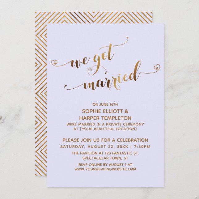 Invitation Or et Lavande Notre mariage, la soirée d'après les (Devant / Derrière)