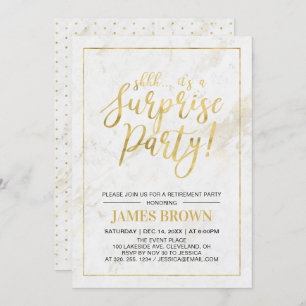 Invitation Or et marbre   Parti de retraite surprise moderne