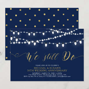 Invitation Or et marine   Moderne 50e anniversaire de mariage