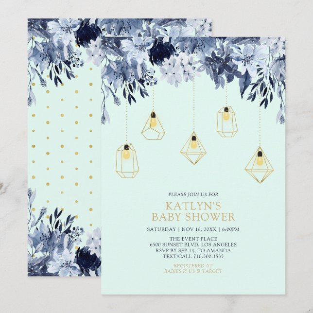Invitation Or et monnaie | Baby shower chic Boho (Devant / Derrière)