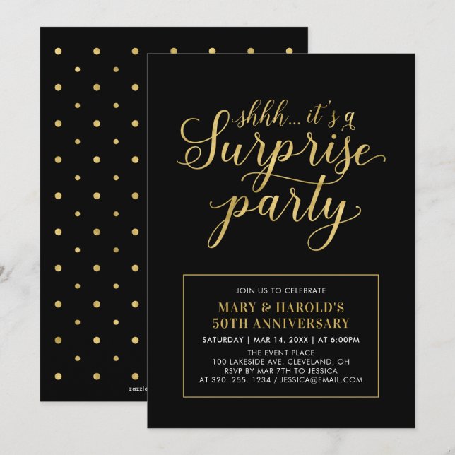 Invitation Or et Noir | 50e anniversaire de mariage surprise (Devant / Derrière)