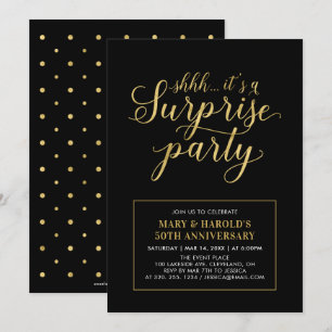 Invitation Or et Noir   50e anniversaire de mariage surprise