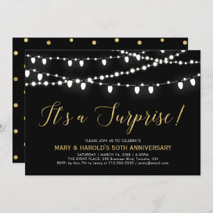 Invitation Or et noir   Anniversaire du 50e Mariage surprise