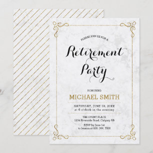 Invitation Or et noir   Classic Marble Retirement Party