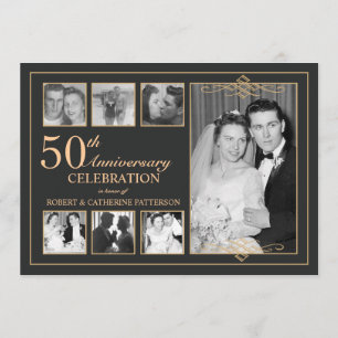 Invitation Or et Noir Classique Photo Anniversaire de Mariage