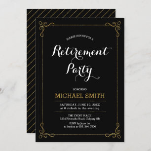 Invitation Or et noir   Elegant Classy Retirement Party