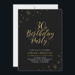 Invitation Or et noir | Modern Chic 30th Birthday Party<br><div class="desc">Fêtons votre journée spéciale avec cette élégante invitation à la fête du 30e anniversaire. Ce design présente une typographie or chic et des éléments or avec un arrière - plan noir. Vous pouvez customiser le texte et la couleur arrière - plan. Plus d'articles correspondants disponibles dans ma boutique BaraBomDesign. Si...</div>