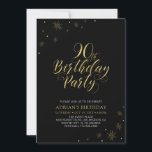Invitation Or et noir | Modern Chic 90th Birthday Party<br><div class="desc">Fêtons votre journée spéciale avec cette invitation élégante à la fête du 90e anniversaire or & noir. Ce design présente une typographie or chic et des éléments or avec un arrière - plan noir. Vous pouvez customiser le texte et la couleur arrière - plan. Plus d'articles correspondants disponibles dans ma...</div>