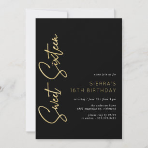 Invitation Or et noir   Moderne Sleek Sweet 16 anniversaire