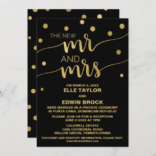 Invitation Or et noir   Réception Glam Elopement