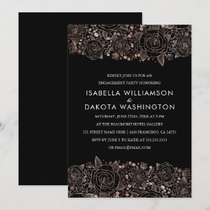Invitation Or et noir rose   Chic Floral Engagement Party