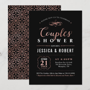 Invitation Or et noir rose   Élégant Wedding shower Couples