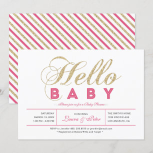 Invitation Or et Rose   Fille, Typographie Moderne Baby Showe
