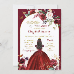 Invitation Or et roses rouges Floral Quinceañera