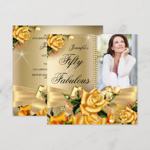 Invitation Or Fabuleux 50 Photo Rose Jaune Anniversaire 3
