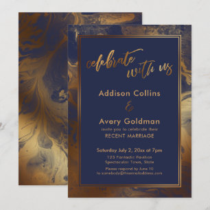 Invitation Or Faux Métallisé Marbre Navy Célébrez avec Nous