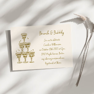 Invitation Or Fête Bulles Matinée Champagne Calligraphiée