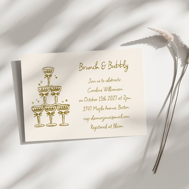 Invitation Or Fête Bulles Matinée Champagne Calligraphiée (Créateur téléchargé)