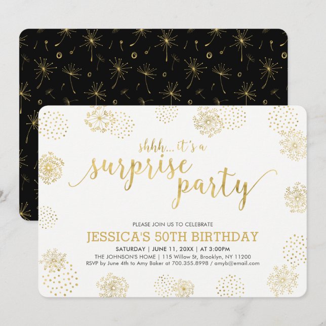 Invitation Or | Fête d'anniversaire de 50 ans moderne et élég (Devant / Derrière)