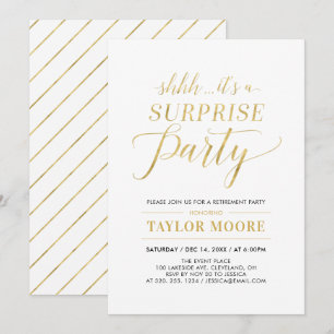 Invitation Or   Fête de retraite surprise simple moderne