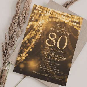 Invitation Or   Fête surprise élégante pour 80 ans 