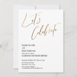 Invitation Or Fêtons Mariage Simple et Élégant