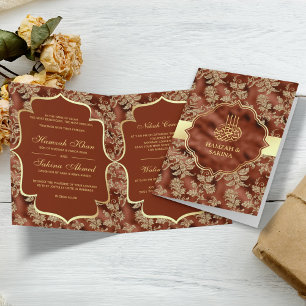 Invitation Or Floral rouille Orange musulman Mariage musulman