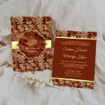 Invitation Or Floral rouille Orange musulman Mariage musulman<br><div class="desc">Éblouissez vos invités avec cette élégante invitation de mariage mettant en vedette "Bismillah" en calligraphie arabe contre un bel arrière - plan à motifs floraux aux accents faux feuille d'or. Ajoutez simplement les détails de votre événement sur ce modèle facile à utiliser pour en faire une invitation unique.</div>