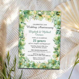 Invitation Or Floral Turquoise 25e Anniversaire de Mariage