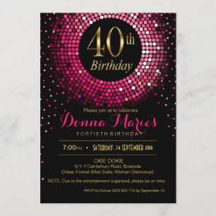 Invitation Or fuchsia de l'anniversaire   de confettis