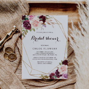 Invitation Or Géométrique Blush Bourgogne Fête des mariées fl