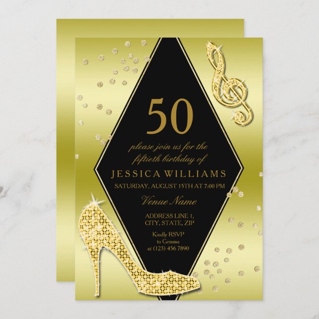 Invitation Or glamour 50e anniversaire (Devant / Derrière)