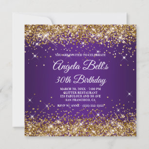 Invitation Or Glitter Doré Pailleté Royal Violet 30e Annivers