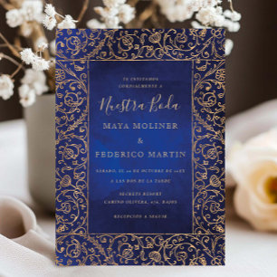Invitation Or Gold & Blue Velvet Nuestra Boda Mariage Vintage