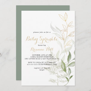 Invitation Or Green Foliage Calligraphie Baby Sprinkel
