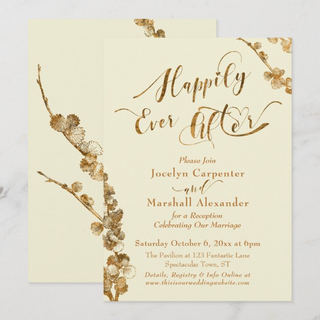 Invitation Or Happily Ever After avec Botanicals, Ivoire (Devant / Derrière)