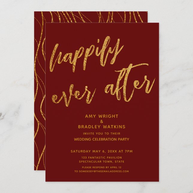 Invitation Or heureux pour toujours Réception de mariage Bour (Devant / Derrière)
