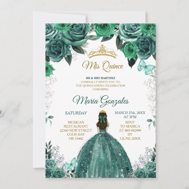 Invitation Or & Hunter Emerald Green Mis Quince (Devant)