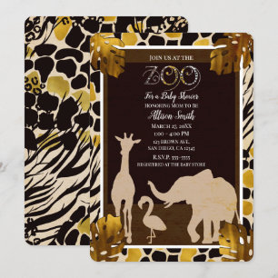 Invitation Or Imprimé Safari Animaux de Zoo Brun