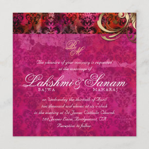 Invitation Or indien de damassé d'invitation de mariage