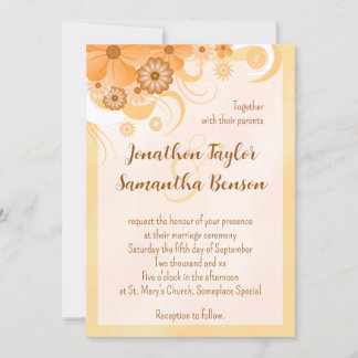 Invitation Or ivoire et Pêche Hibiscus Floral Élégant Invitat