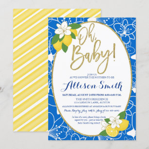 Invitation Or jaune bleu de bébé de baby shower de citron