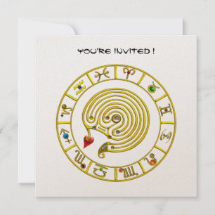 Invitation OR LABYRINTH ASTRAL Zodiac Signes Graphique blanc