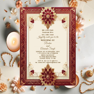 Invitation Or Magnifique Floral Marron Grand Indien