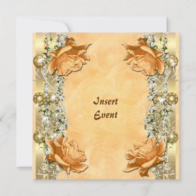 Invitation Or mariage anniversaire fiançailles or doré (Devant)