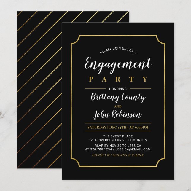 Invitation Or | Mariage Classique Fiançailles Fête (Devant / Derrière)