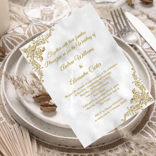 Invitation or mariage Marbre blanc perle argent