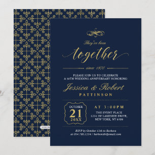 Invitation Or & Marine   50e anniversaire de mariage élégant