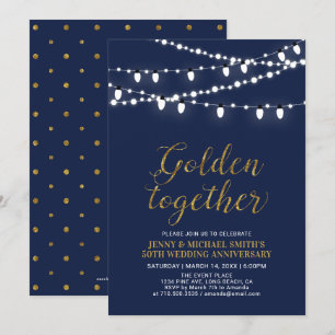 Invitation Or & Marine   50e anniversaire de mariage Moderne