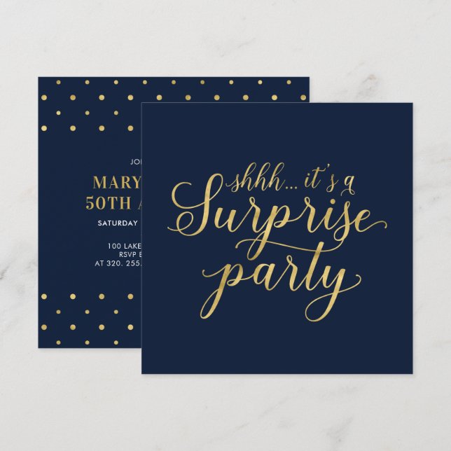 Invitation Or & Marine | 50e anniversaire de mariage surprise (Devant / Derrière)
